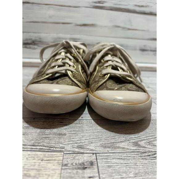 Coach Barrett Signature Canvas Logo Sneakers in Beige and Gold – Size 8B - Picture 4 of 7